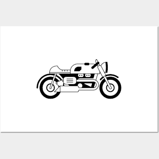 Illustration of stylized black and white motorcycle Posters and Art